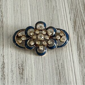 Gorgeous Vintage Brooch Gold Tone W Blue Enamel & Sparkly Rhinestones